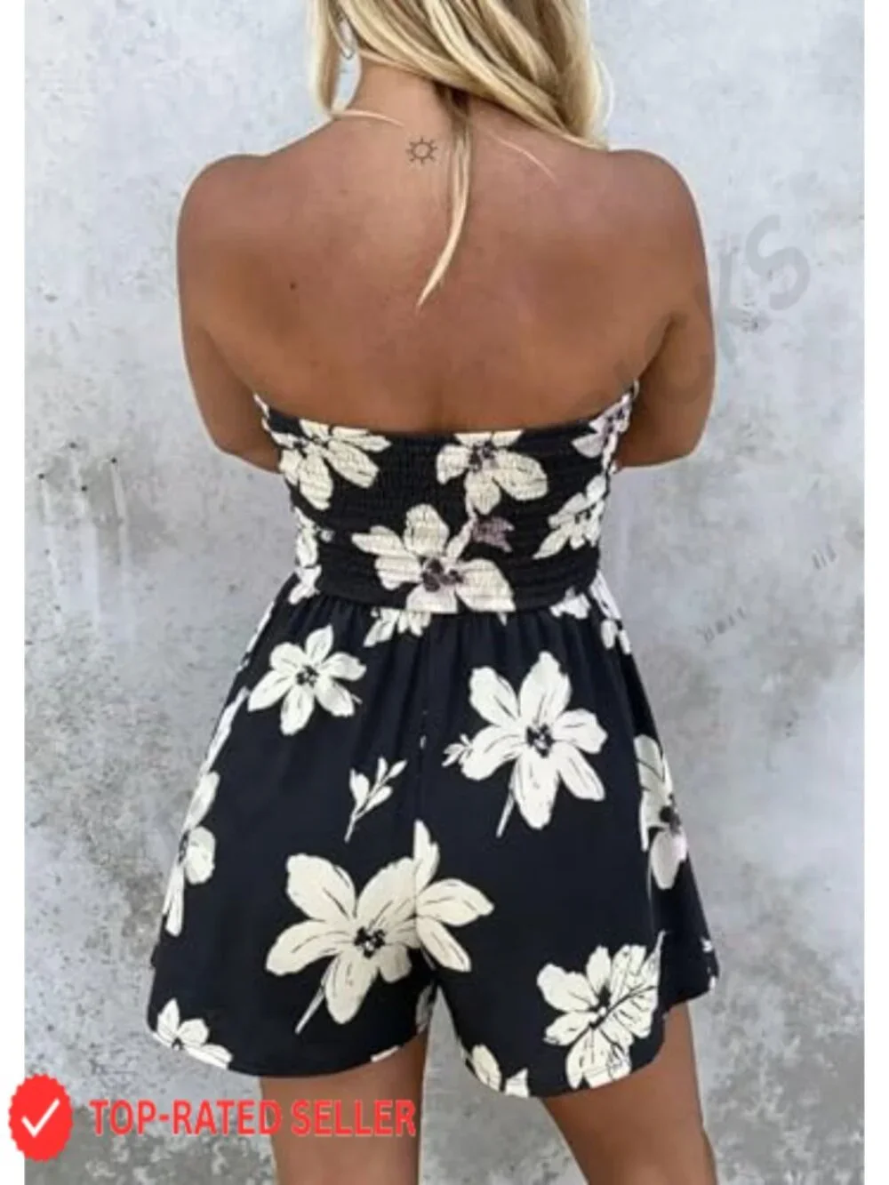 Off Shoulder Floral Printed High-Waist Romper with Pockets Strapless Tube